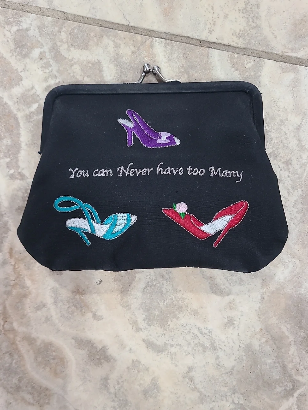 Black Embroidered Shoe Motif Clutch - You Can Never Have Too Many